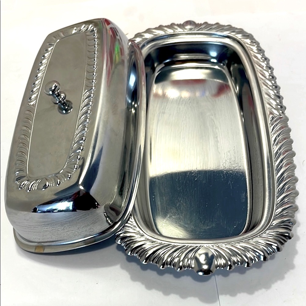 Silver Butter Dish with Ornate Gadroon Trim